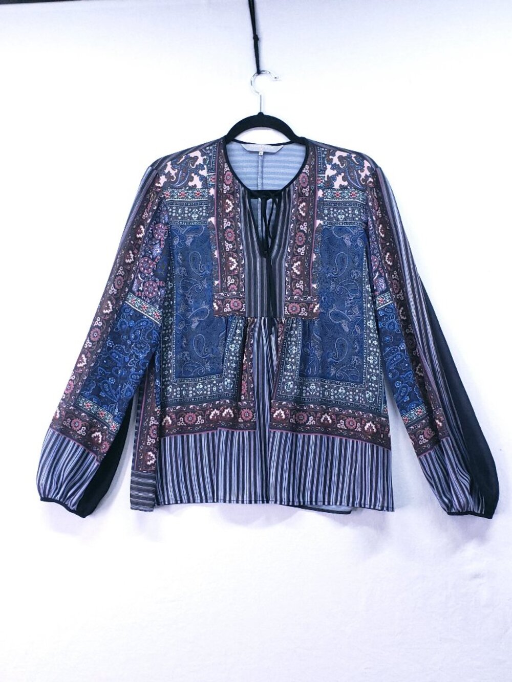 Clover Canyon Top Womens Size Small Patchwork Paisley Floral Print Sheer